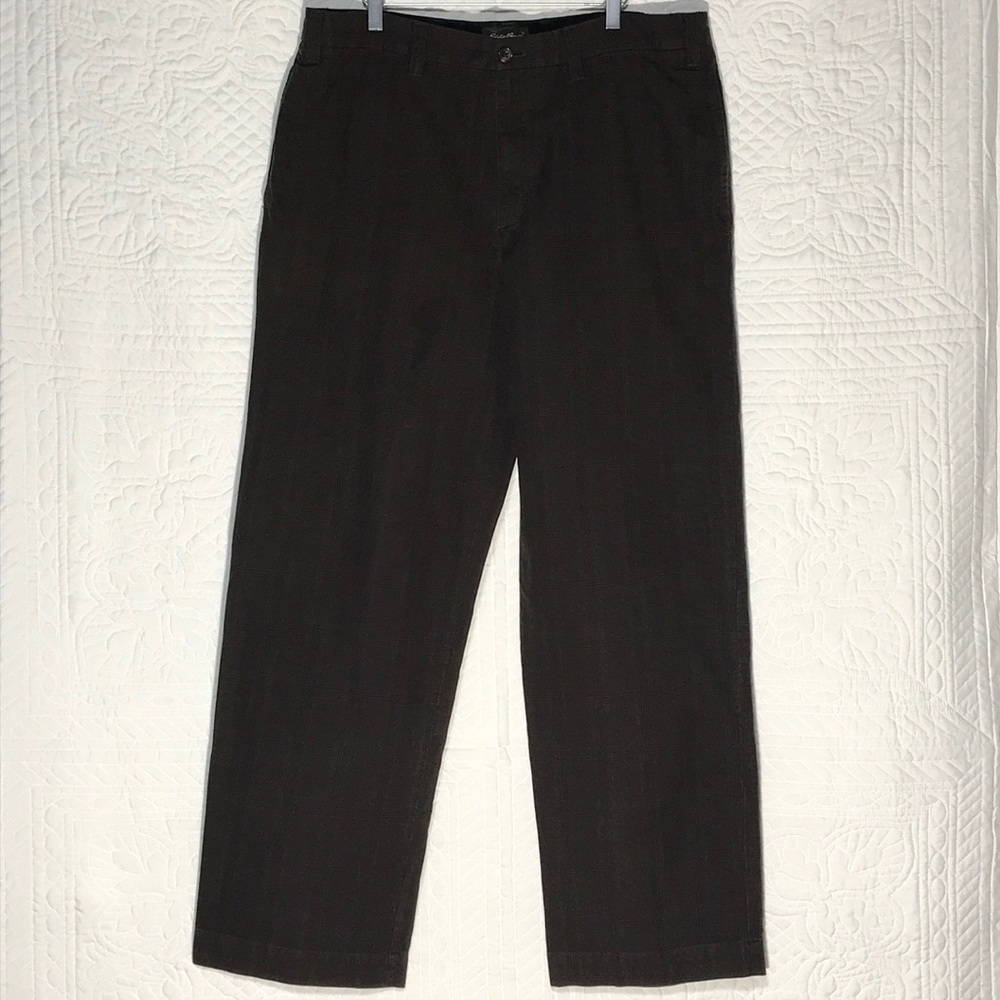 EDDIE BAUER Relaxed Fit Brown Plaid Trouser
